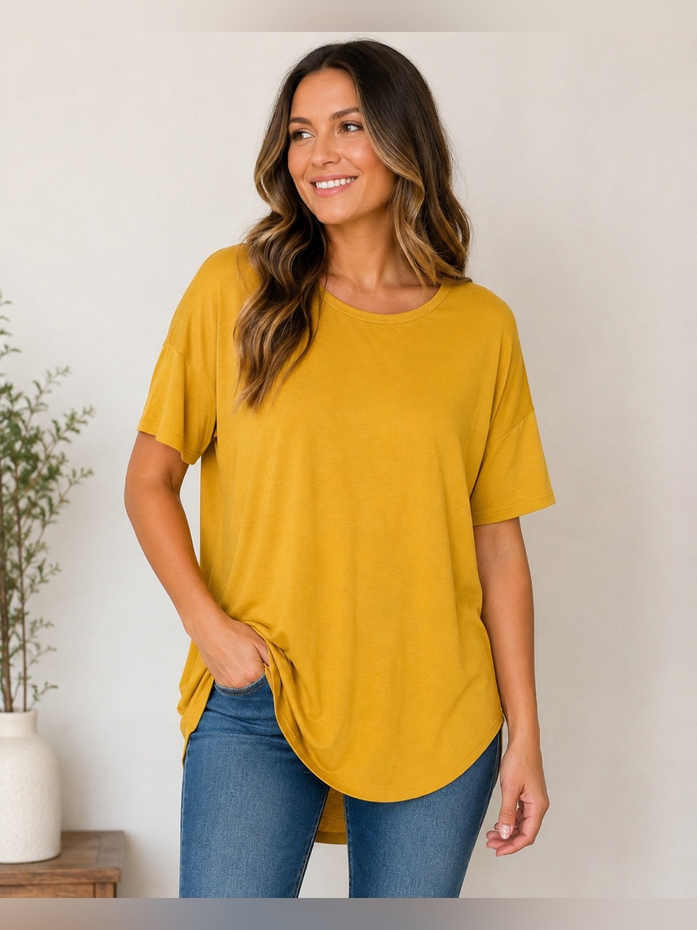 LulaRoe Mustard Yellow Short Sleeve Top Size Large